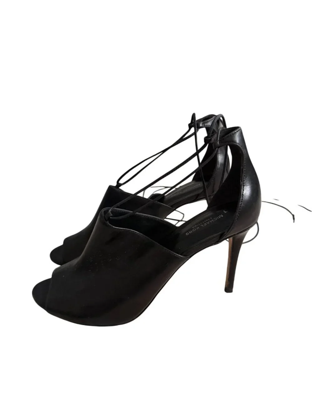 MICHAEL KORS COLLECTION Black Leather Laceup Sandals Heels Size 39 / US 9
